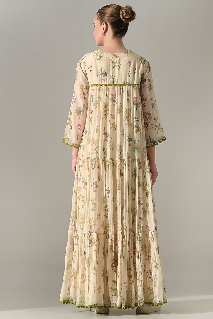 Cream Cotton Silk Floral Printed Tiered Vacation Dress by Samant Chauhan at Pernia's Pop Up Shop