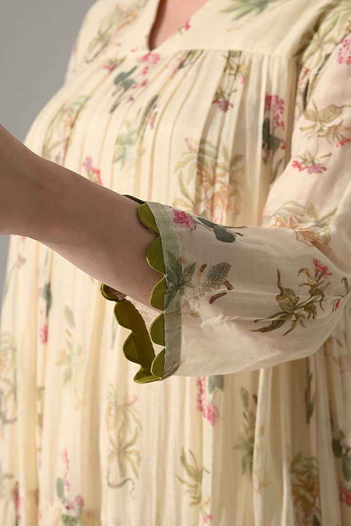 Cream Cotton Silk Floral Printed Tiered Vacation Dress by Samant Chauhan at Pernia's Pop Up Shop