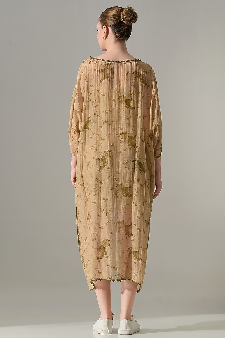 Beige Cotton Silk Floral Printed Kaftan Vacation Dress by Samant Chauhan at Pernia's Pop Up Shop