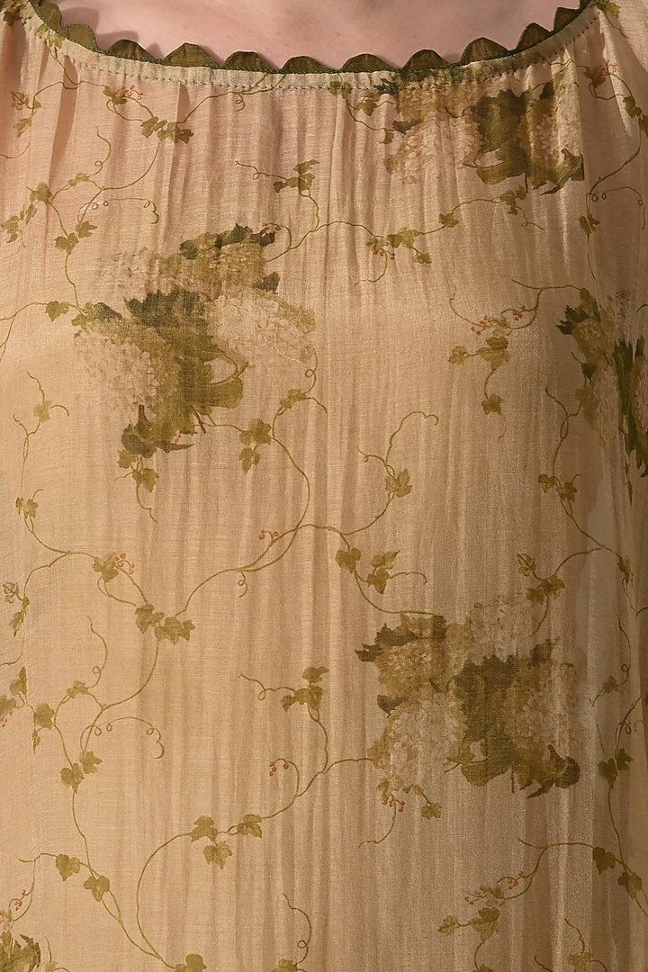 Beige Cotton Silk Floral Printed Kaftan Vacation Dress by Samant Chauhan at Pernia's Pop Up Shop