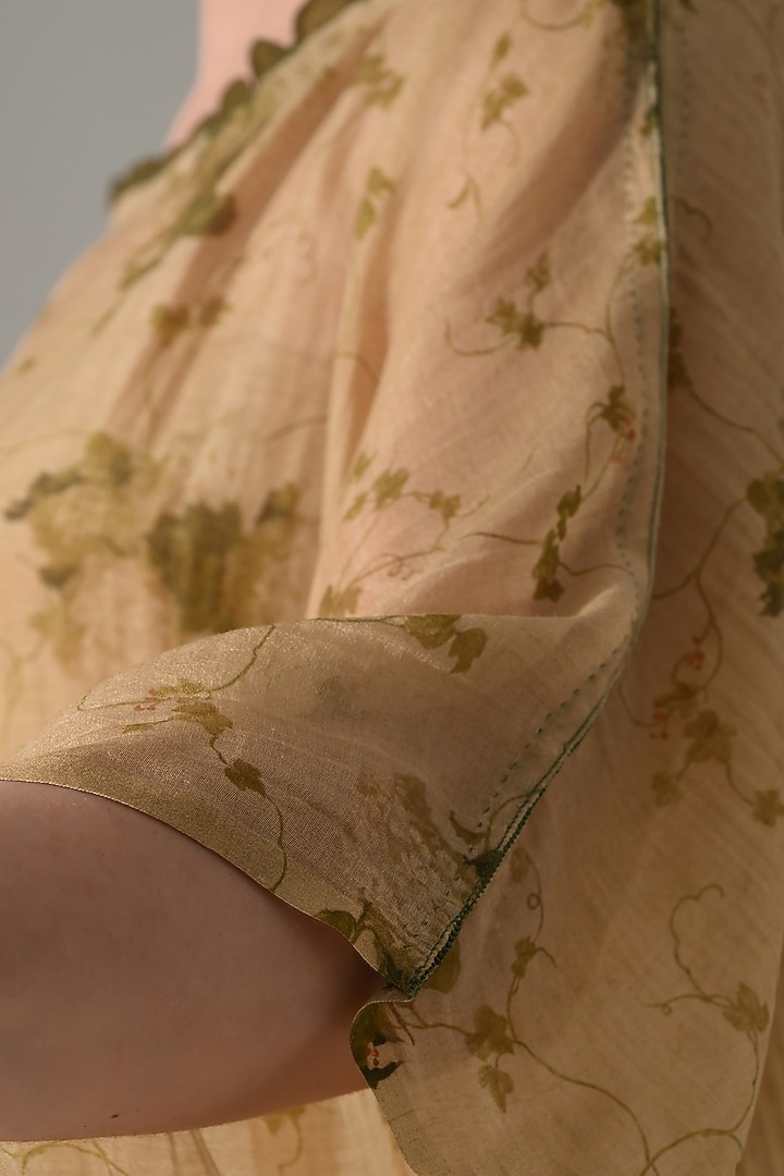 Beige Cotton Silk Floral Printed Kaftan Vacation Dress by Samant Chauhan at Pernia's Pop Up Shop