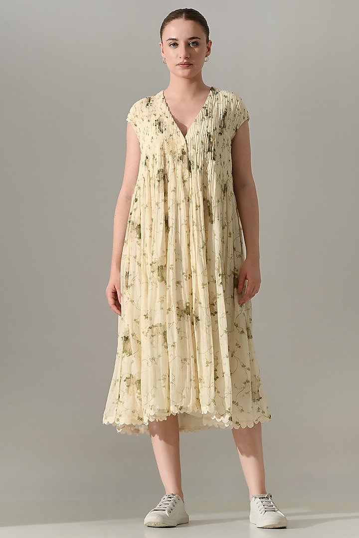 Cream Cotton Silk Printed Vacation Dress by Samant Chauhan at Pernia's Pop Up Shop