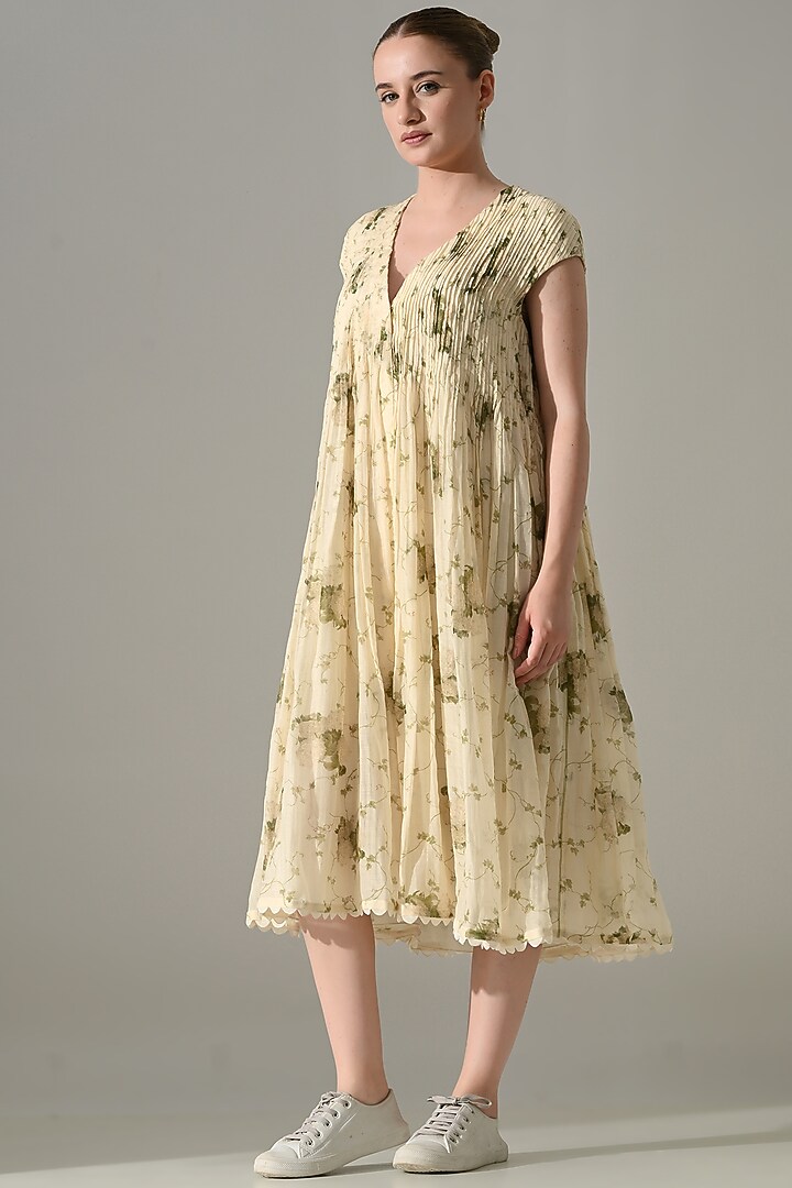 Cream Cotton Silk Printed Vacation Dress by Samant Chauhan at Pernia's Pop Up Shop