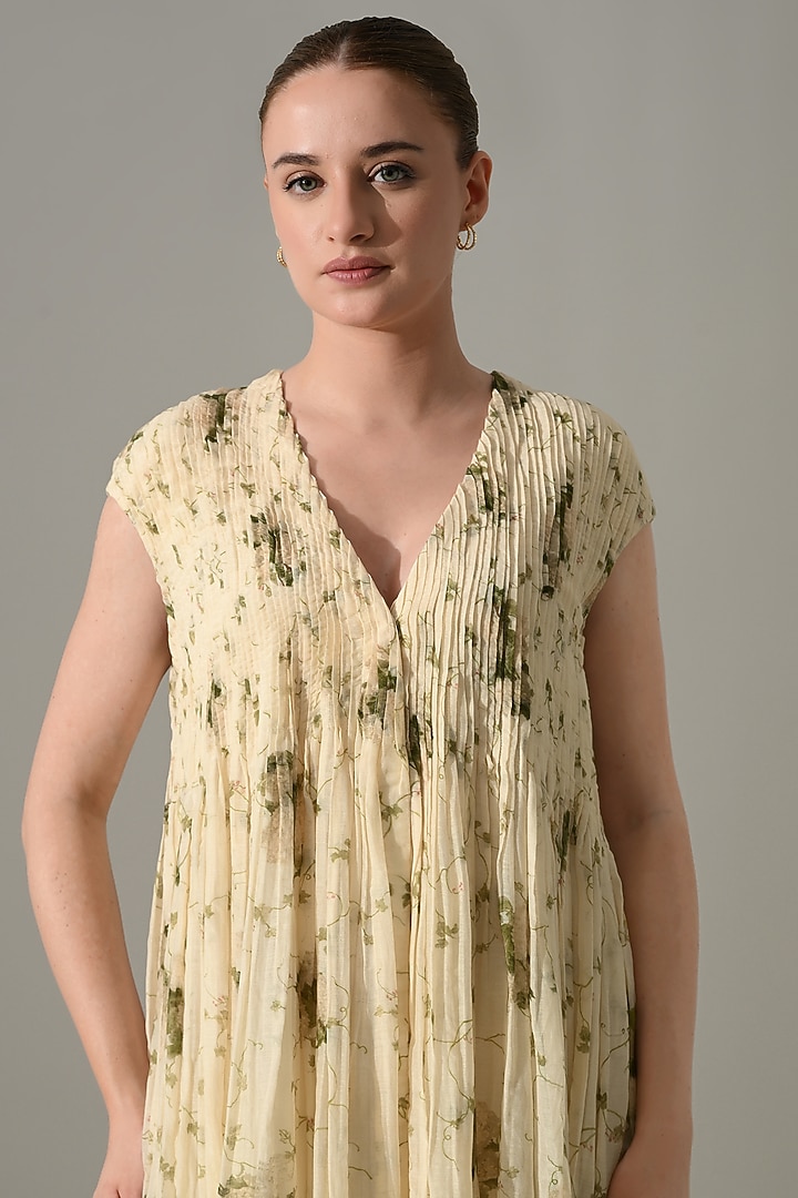 Cream Cotton Silk Printed Vacation Dress by Samant Chauhan at Pernia's Pop Up Shop