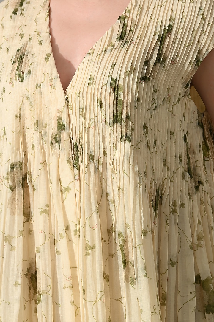 Cream Cotton Silk Printed Vacation Dress by Samant Chauhan at Pernia's Pop Up Shop