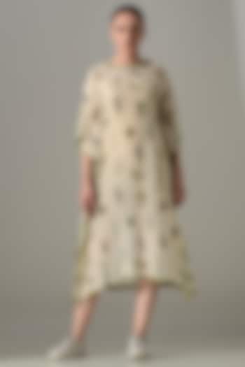 Beige Cotton Silk Floral Printed Kaftan Vacation Dress by Samant Chauhan at Pernia's Pop Up Shop