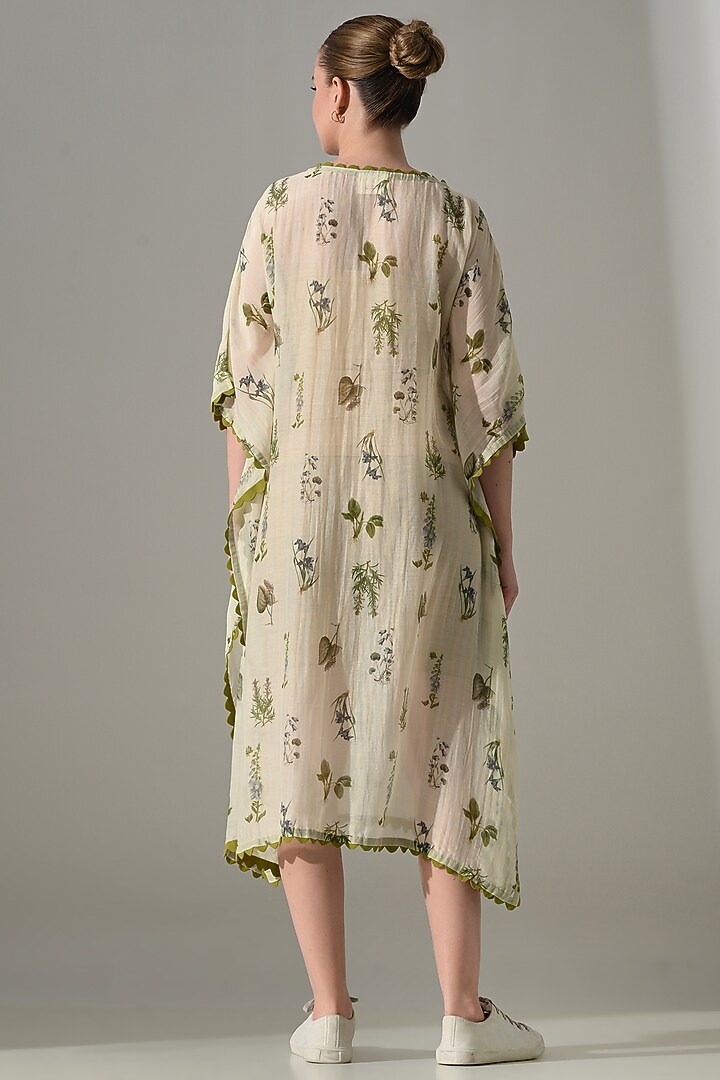 Beige Cotton Silk Floral Printed Kaftan Vacation Dress by Samant Chauhan at Pernia's Pop Up Shop