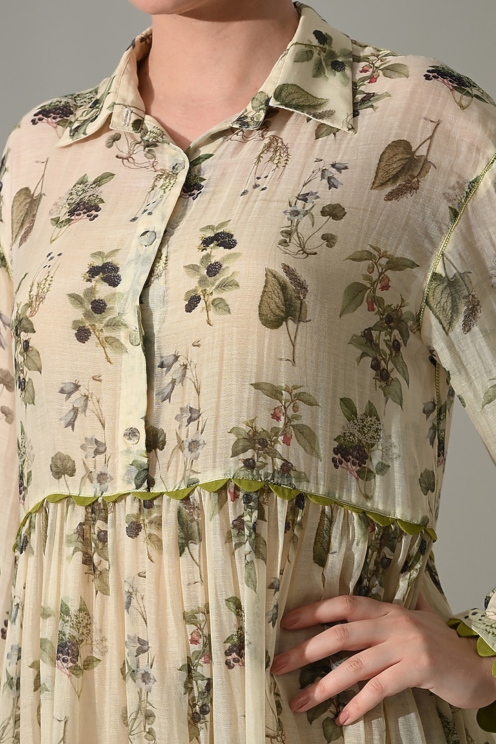 Cream Cotton Silk Printed Vacation Dress by Samant Chauhan at Pernia's Pop Up Shop