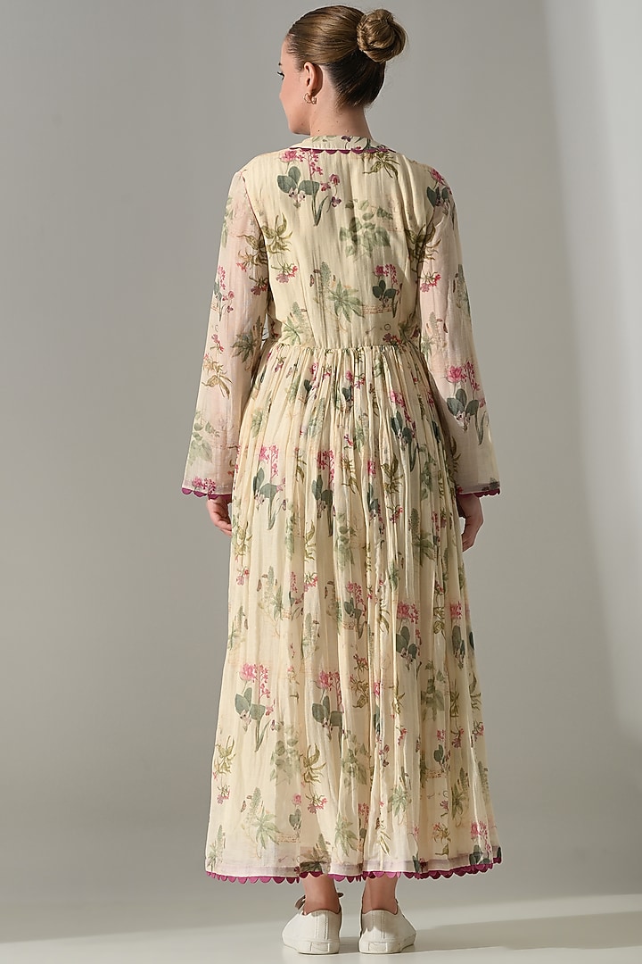 Cream Cotton Silk Floral Printed Wrap Vacation Dress by Samant Chauhan at Pernia's Pop Up Shop