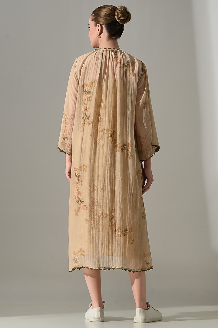 Beige Cotton Silk Printed Jacket Vacation Dress by Samant Chauhan at Pernia's Pop Up Shop