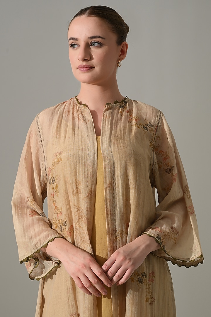 Beige Cotton Silk Printed Jacket Vacation Dress by Samant Chauhan at Pernia's Pop Up Shop