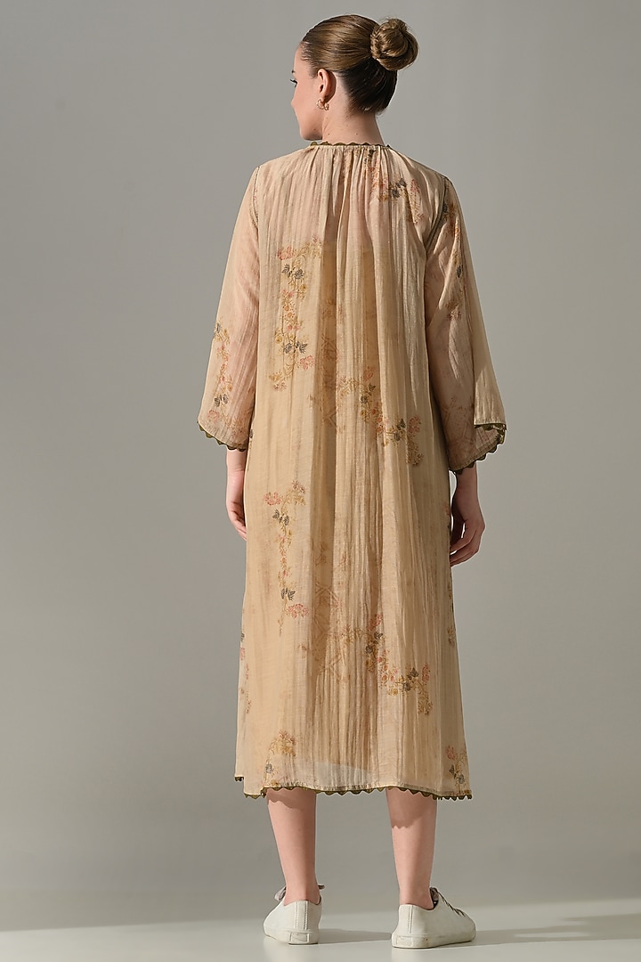Beige Cotton Silk Floral Printed Midi Vacation Dress by Samant Chauhan at Pernia's Pop Up Shop