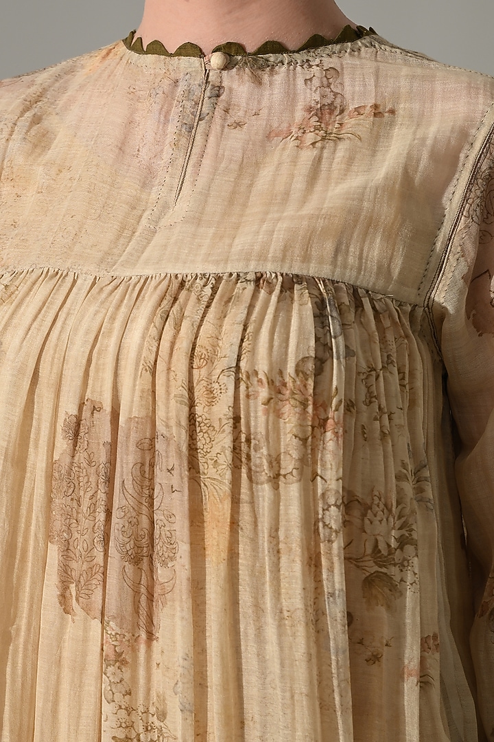 Beige Cotton Silk Floral Printed Midi Vacation Dress by Samant Chauhan at Pernia's Pop Up Shop