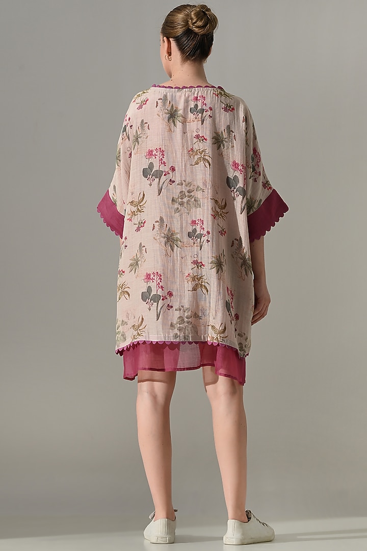 Pink Cotton Silk Floral Printed Kaftan Vacation Dress by Samant Chauhan at Pernia's Pop Up Shop