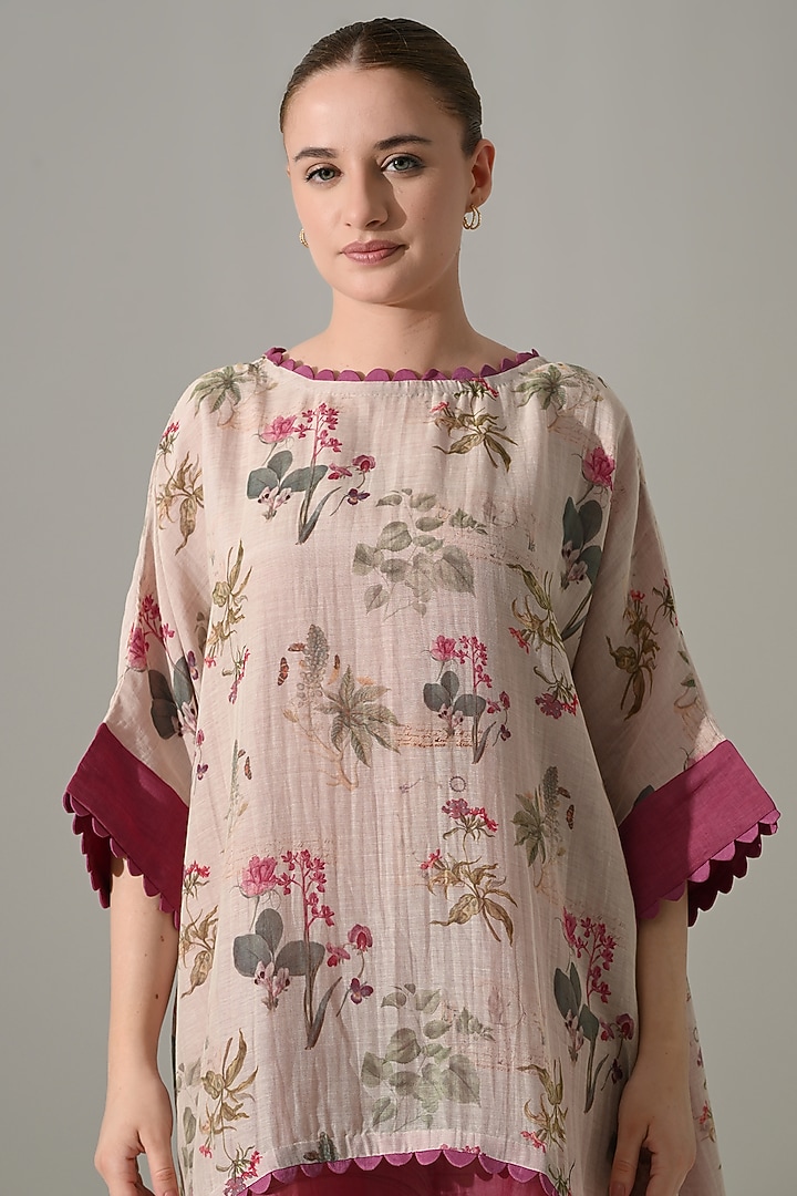 Pink Cotton Silk Floral Printed Kaftan Vacation Dress by Samant Chauhan at Pernia's Pop Up Shop