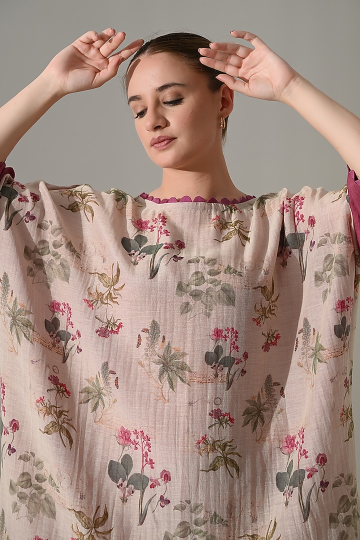 Pink Cotton Silk Floral Printed Kaftan Vacation Dress by Samant Chauhan at Pernia's Pop Up Shop