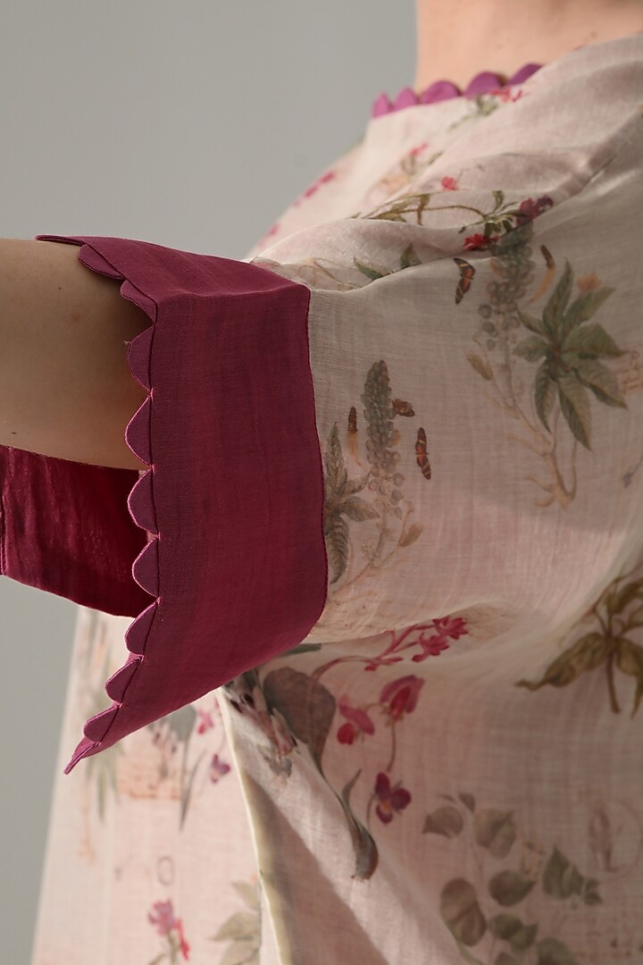 Pink Cotton Silk Floral Printed Kaftan Vacation Dress by Samant Chauhan at Pernia's Pop Up Shop