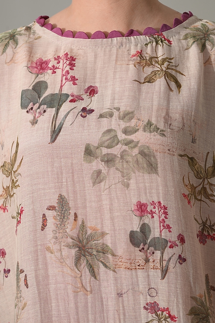 Pink Cotton Silk Floral Printed Kaftan Vacation Dress by Samant Chauhan at Pernia's Pop Up Shop