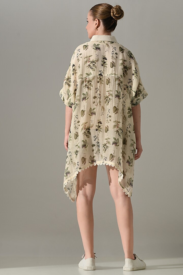 Cream Cotton Silk Printed Asymmetric high-Low Tunic by Samant Chauhan at Pernia's Pop Up Shop
