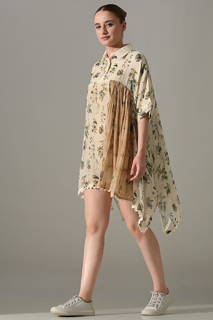 Cream Cotton Silk Printed Asymmetric high-Low Tunic by Samant Chauhan at Pernia's Pop Up Shop