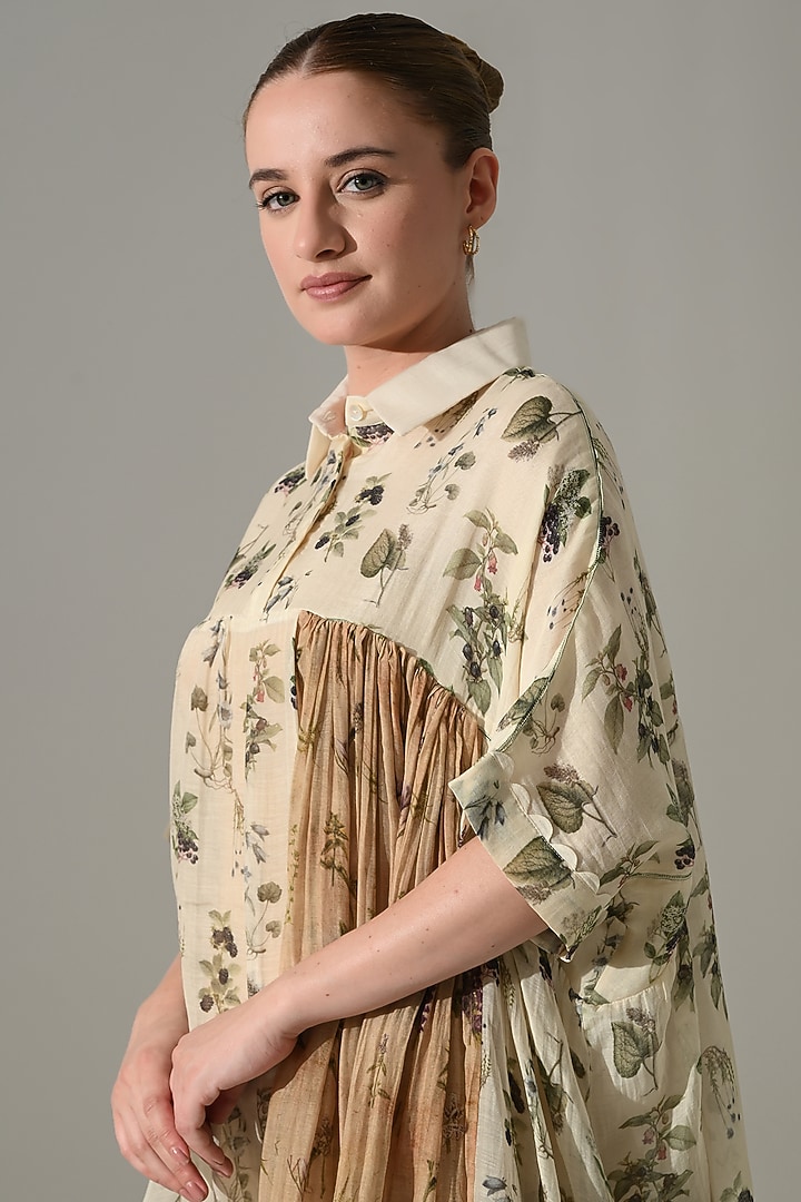 Cream Cotton Silk Printed Asymmetric high-Low Tunic by Samant Chauhan at Pernia's Pop Up Shop