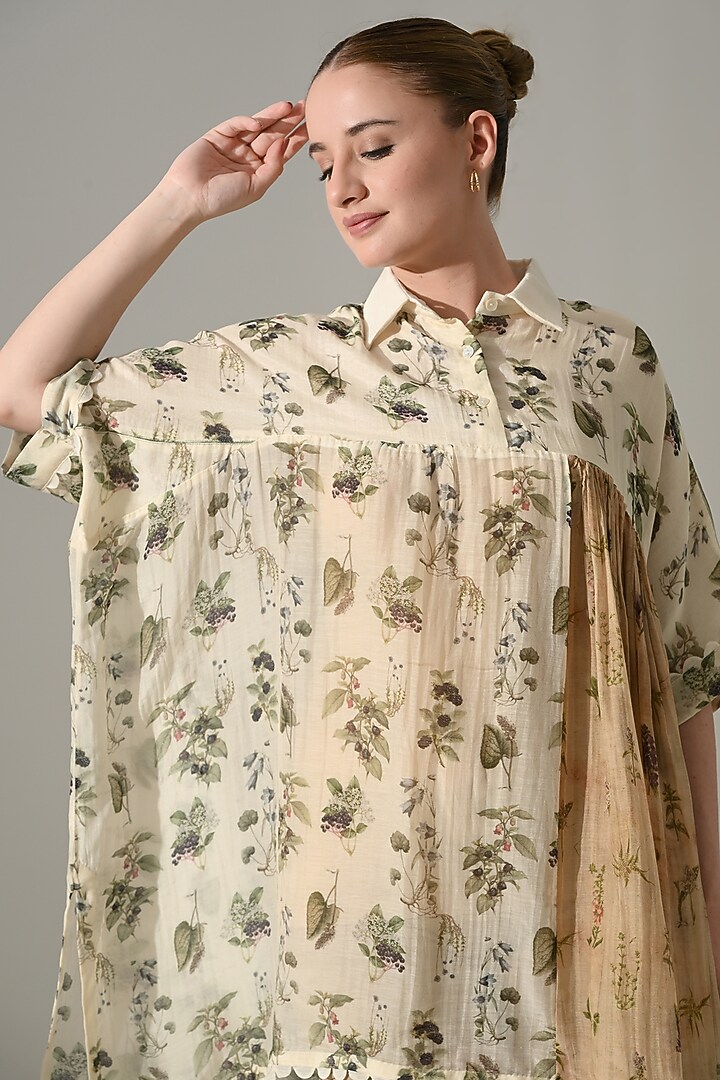 Cream Cotton Silk Printed Asymmetric high-Low Tunic by Samant Chauhan at Pernia's Pop Up Shop
