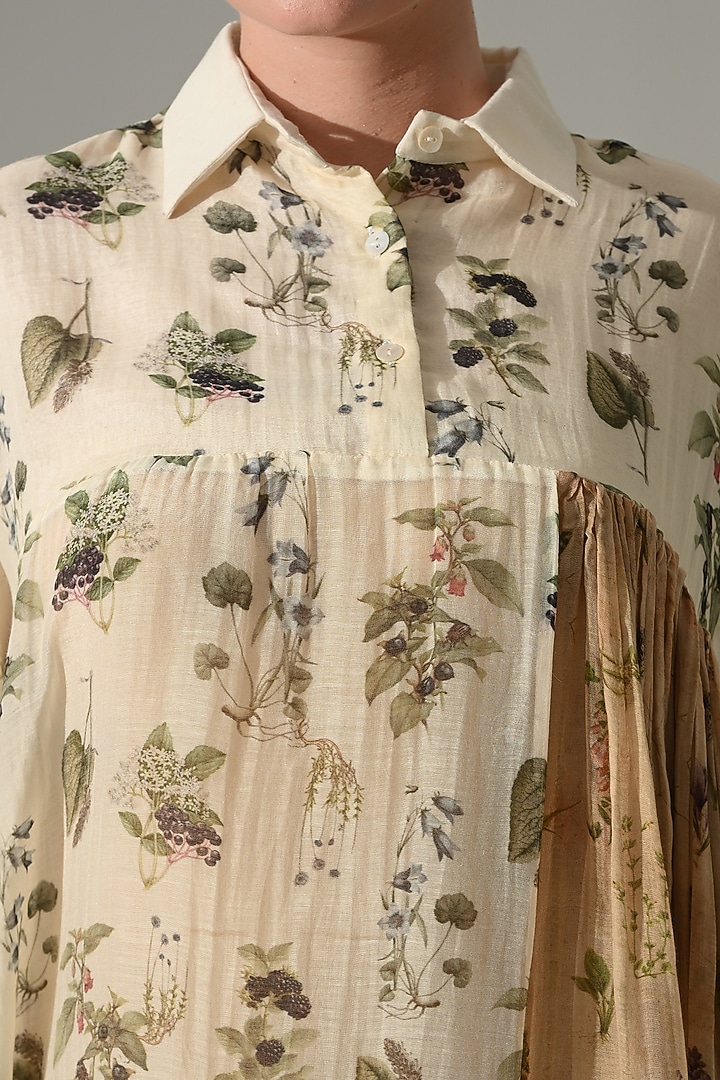 Cream Cotton Silk Printed Asymmetric high-Low Tunic by Samant Chauhan at Pernia's Pop Up Shop