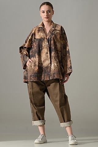 Brown Cotton Tie-Dye Co-Ord Set by Samant Chauhan