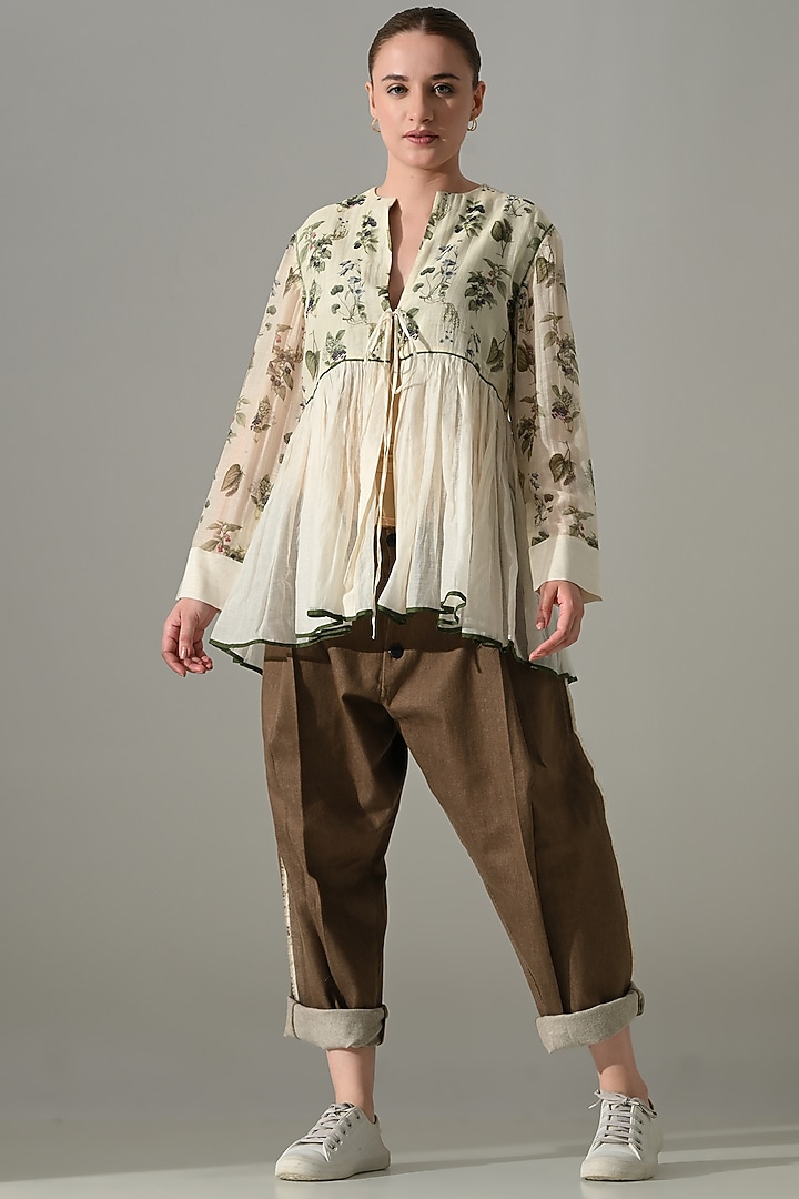 Cream Cotton Silk Printed Tunic Set by Samant Chauhan at Pernia's Pop Up Shop