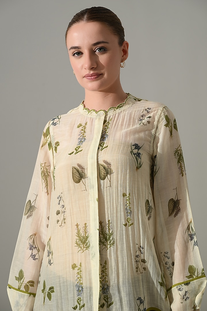 Cream Cotton Silk Printed Tunic Set by Samant Chauhan at Pernia's Pop Up Shop
