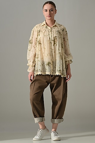 Cream Cotton Silk Printed Co-Ord Set by Samant Chauhan
