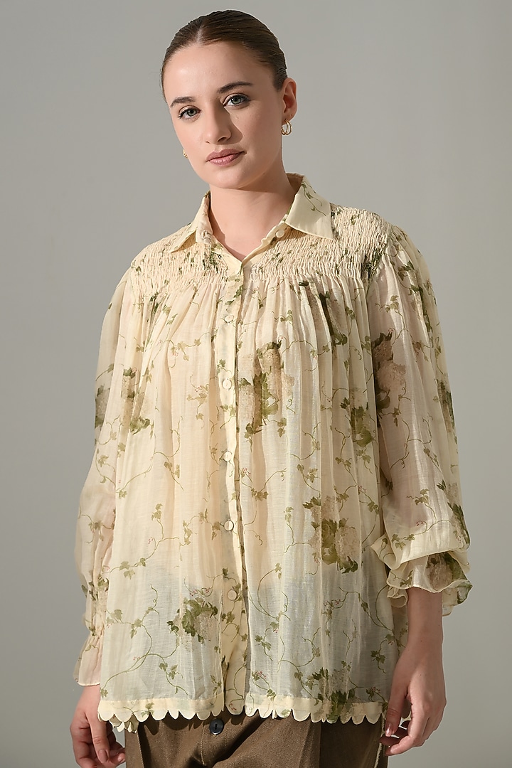 Cream Cotton Silk Printed Co-Ord Set by Samant Chauhan at Pernia's Pop Up Shop