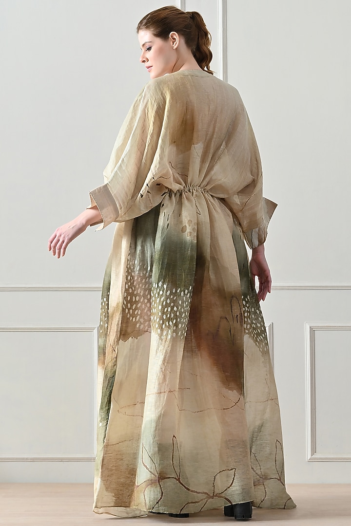 Beige Cotton Linen Printed Cocktail Dress by Samant Chauhan at Pernia's Pop Up Shop
