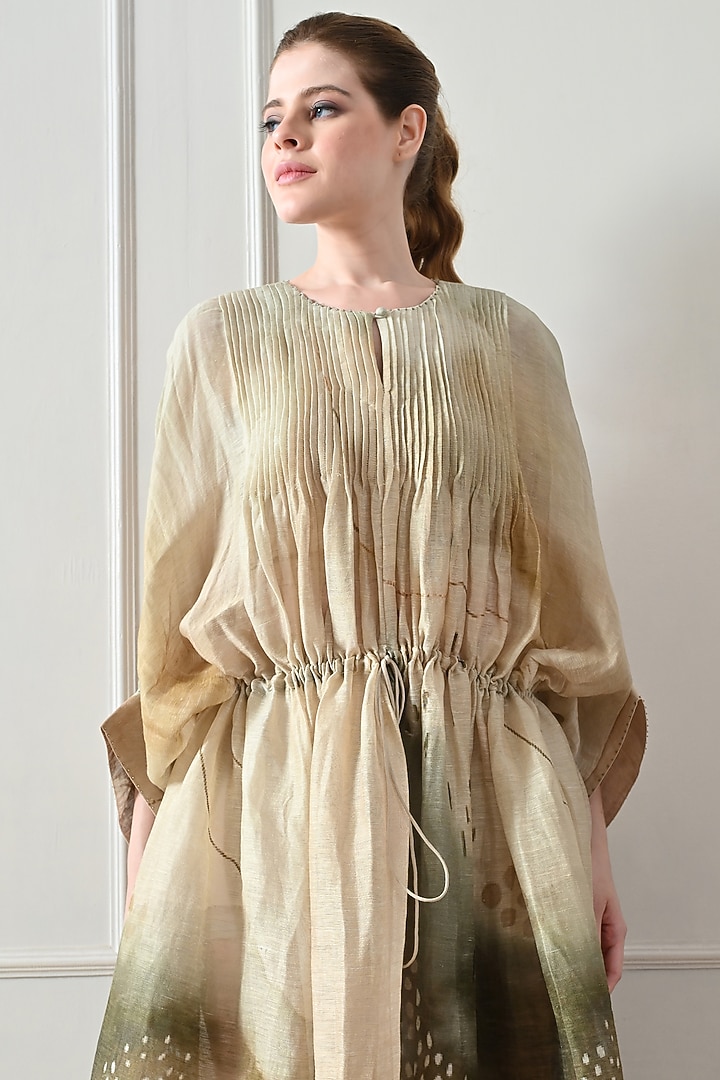 Beige Cotton Linen Printed Cocktail Dress by Samant Chauhan at Pernia's Pop Up Shop
