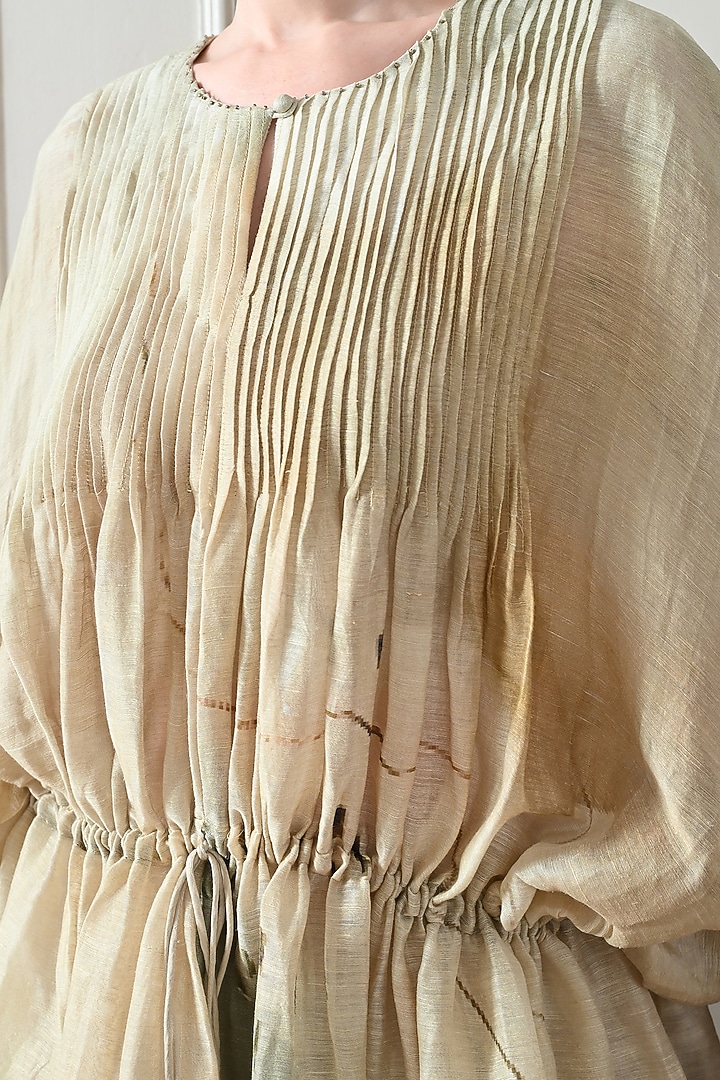 Beige Cotton Linen Printed Cocktail Dress by Samant Chauhan at Pernia's Pop Up Shop