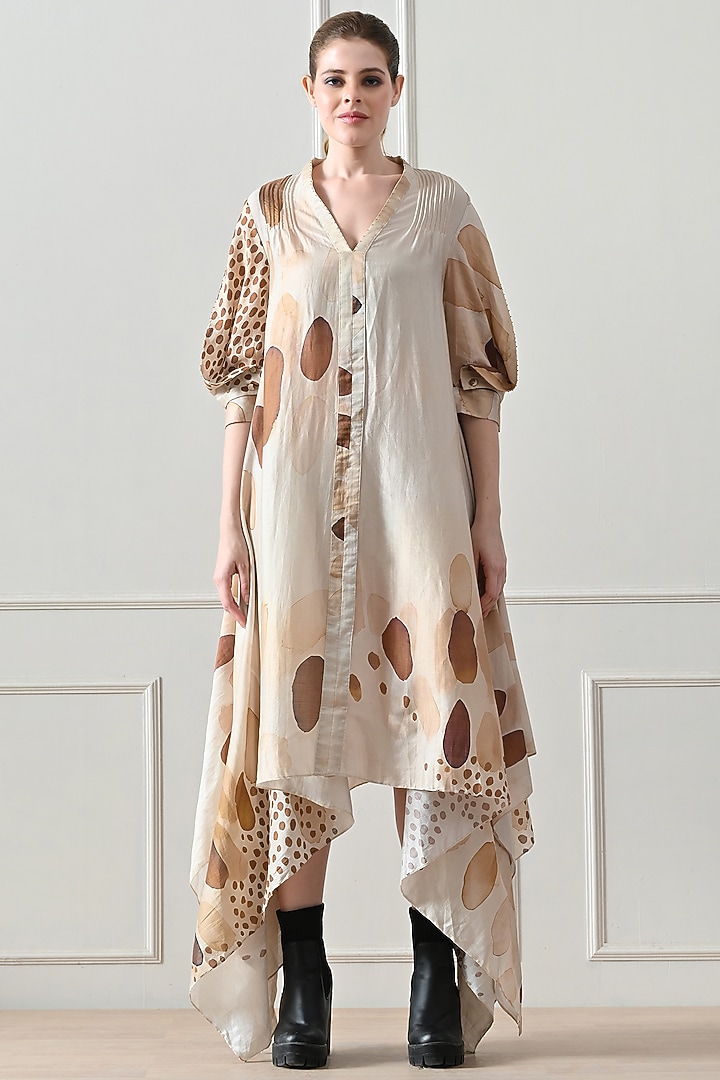 Beige Cotton Linen Printed Vacation Dress by Samant Chauhan at Pernia's Pop Up Shop