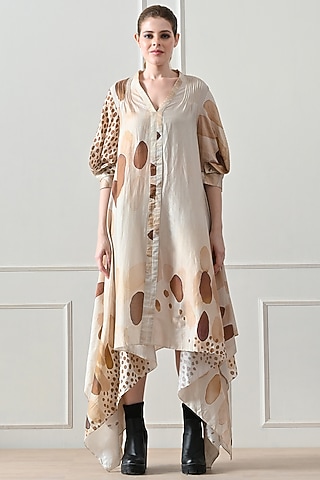 Beige Cotton Linen Printed Dress by Samant Chauhan