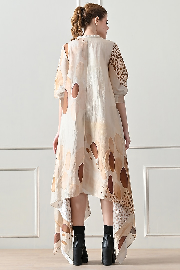 Beige Cotton Linen Printed Vacation Dress by Samant Chauhan at Pernia's Pop Up Shop