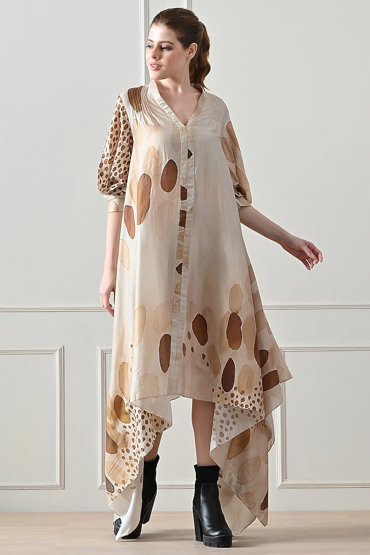 Beige Cotton Linen Printed Vacation Dress by Samant Chauhan at Pernia's Pop Up Shop