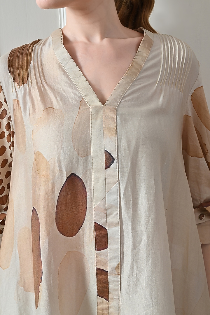 Beige Cotton Linen Printed Vacation Dress by Samant Chauhan at Pernia's Pop Up Shop