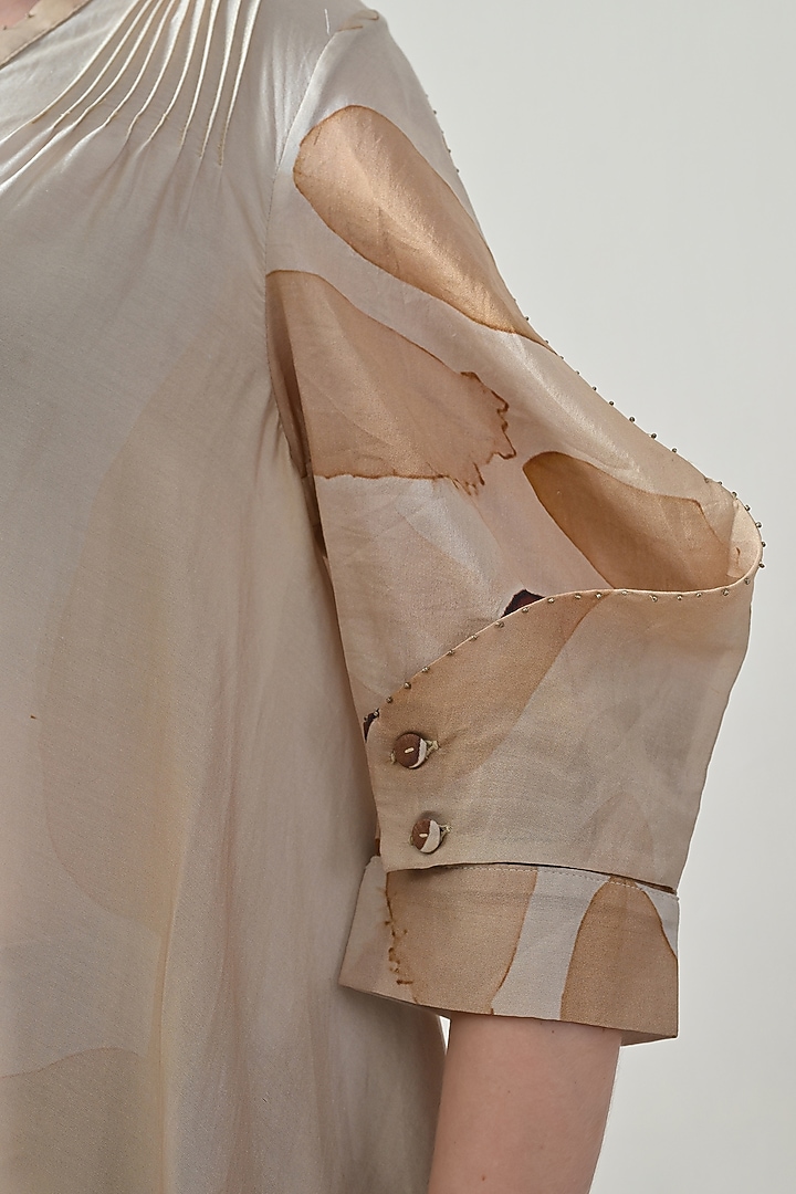Beige Cotton Linen Printed Vacation Dress by Samant Chauhan at Pernia's Pop Up Shop