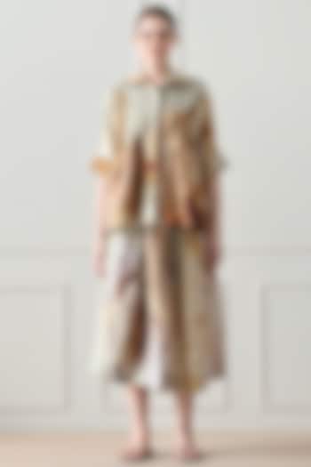 Beige Cotton Linen Printed Skirt Set by Samant Chauhan at Pernia's Pop Up Shop