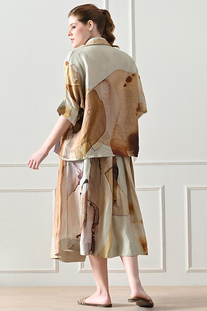 Beige Cotton Linen Printed Skirt Set by Samant Chauhan at Pernia's Pop Up Shop
