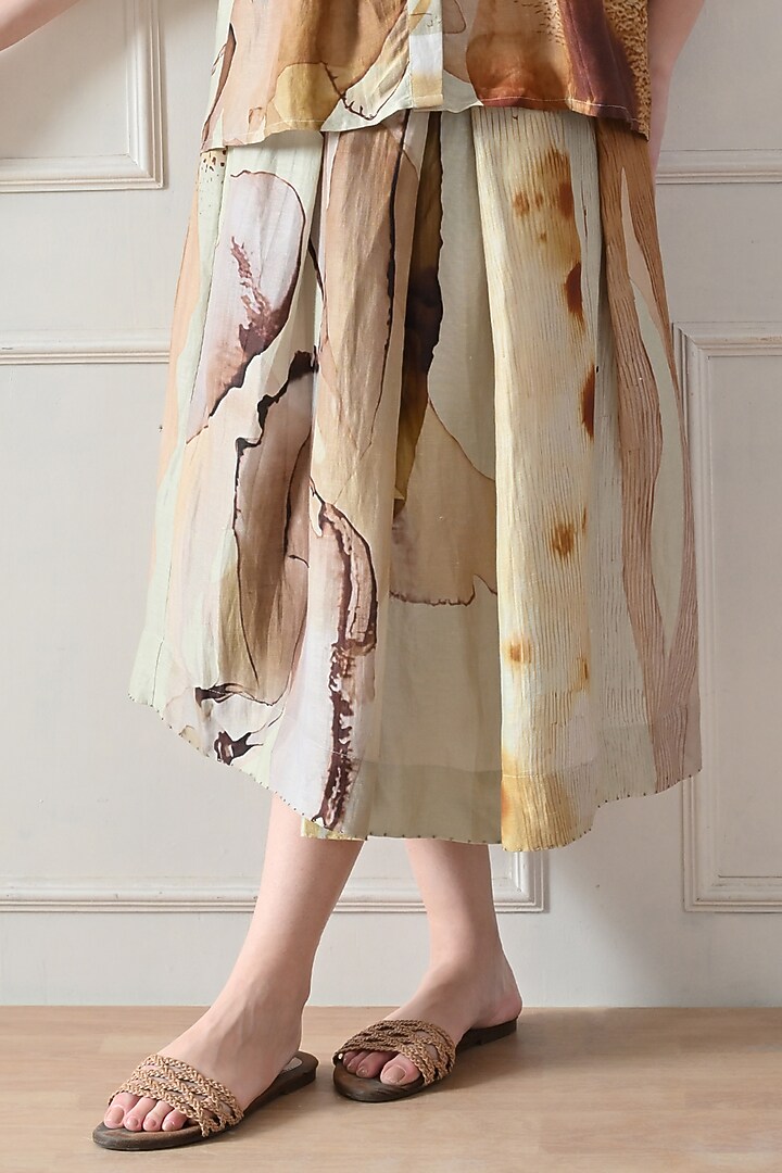 Beige Cotton Linen Printed Skirt Set by Samant Chauhan at Pernia's Pop Up Shop