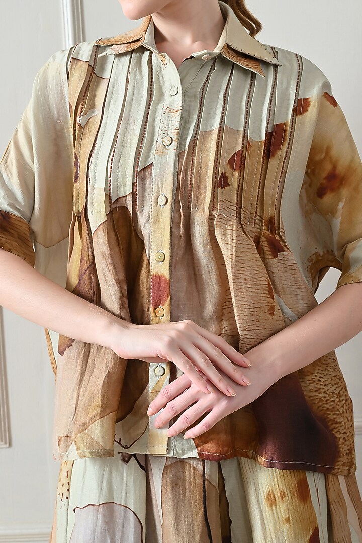 Beige Cotton Linen Printed Skirt Set by Samant Chauhan at Pernia's Pop Up Shop