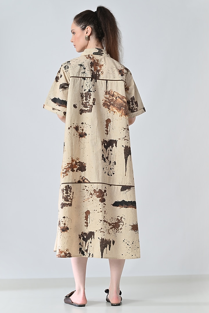 Beige Cotton Earthy Printed Shirt Vacation Dress by Samant Chauhan at Pernia's Pop Up Shop