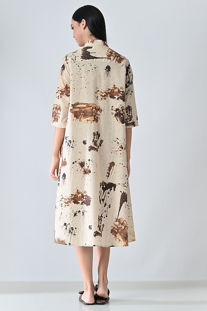 Beige Cotton Sandstone-Printed Midi Vacation Dress by Samant Chauhan at Pernia's Pop Up Shop