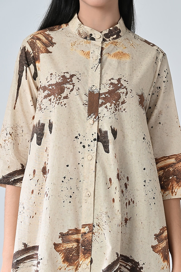 Beige Cotton Sandstone-Printed Midi Vacation Dress by Samant Chauhan at Pernia's Pop Up Shop