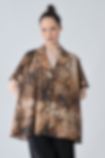 Brown Cotton Brushstroke Printed Oversized Shirt by Samant Chauhan at Pernia's Pop Up Shop