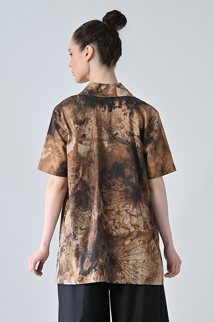 Brown Cotton Brushstroke Printed Oversized Shirt by Samant Chauhan at Pernia's Pop Up Shop